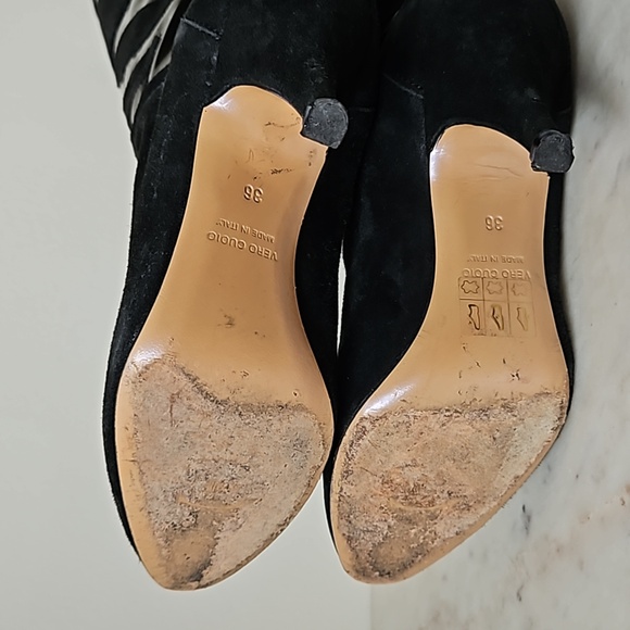 CAVALLI: black soft suede and patent leather knee high boots - Picture 6 of 9